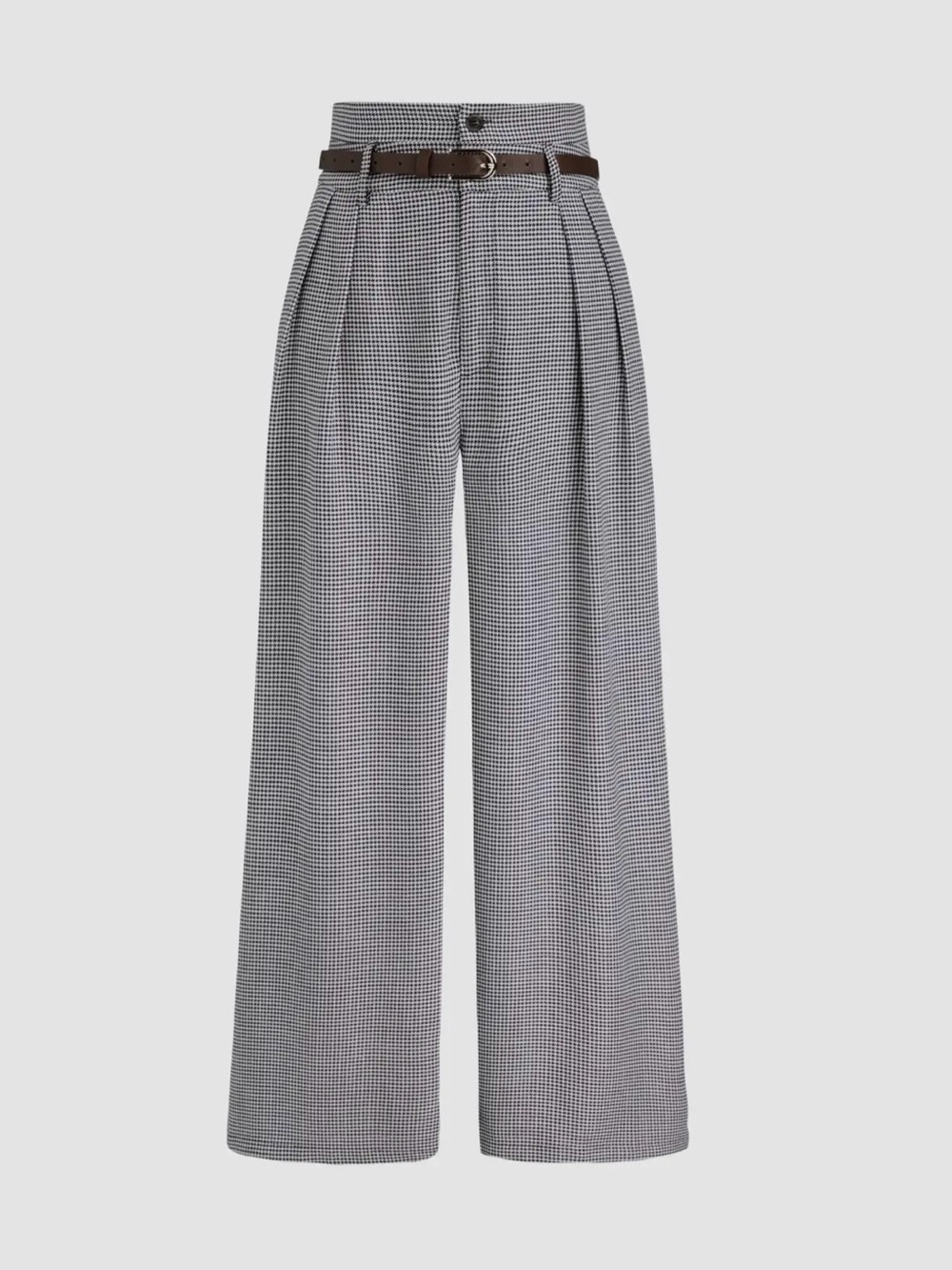 Cider Black & White Houndstooth Pleated High-Waist Skirt